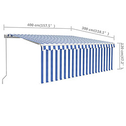 vidaXL Auvent manuel rétractable avec store 4x3 m Bleu et blanc pas cher