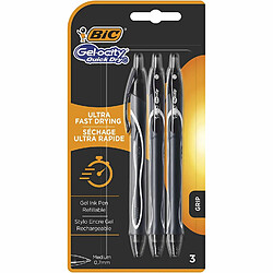 BIC Gel-ocity Lot de 3 stylos encre gel à séchage rapide Noir