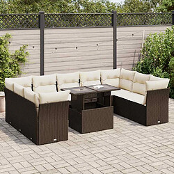 vidaXL Salon de jardin 10 pcs avec coussins marron résine tressée