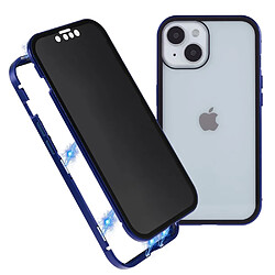 Coque en cadre métallique anti-spy, fermeture magnétique, anti-chutte pour votre iPhone 14 Plus - bleu foncé