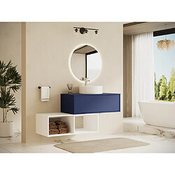 Vente-Unique Meuble de salle de bain suspendu avec vasque ronde - 1 tiroir bleu et 2 niches blanches - 94 cm - TEANA II