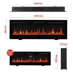 KAMINIO Cheminée électrique MARLON - Cheminée 3-en-1 - 55 pouces pas cher