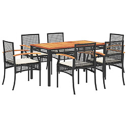 Maison Chic Ensemble à manger d'extérieur 7 pcs avec coussins,Salon de jardin,Mobilier de jardin Noir Résine tressée -GKD868281