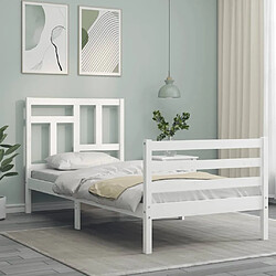 Avis Maison Chic Lit adulte - Cadre Structure de lit avec tête de lit Contemporain blanc 90x200 cm bois massif -MN52618