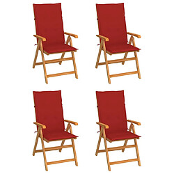 vidaXL Chaises de jardin lot de 4 avec coussins rouge Bois teck massif