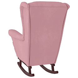 Acheter vidaXL Fauteuil à bascule et pieds en bois massif d'hévéa Rose Velours