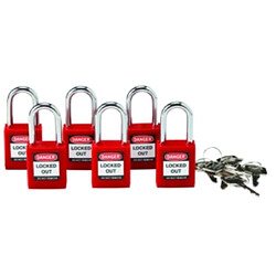 Bizline cadenas de condamnation avec anse en aluminium - 38 mm - rouge - lot de 6