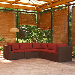 Maison Chic Salon de jardin 5 pcs + coussins - Mobilier/Meubles de jardin - Table et chaises d'extérieur résine tressée marron -MN32286