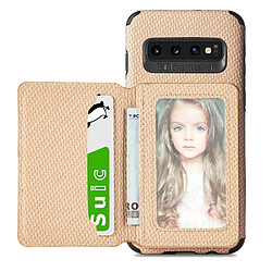 Coque en TPU + PU texture en fibre de carbone avec béquille kaki pour votre Samsung Galaxy S10 4G