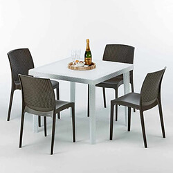 Avis Table Carrée Blanche 90x90cm Avec 4 Chaises Colorées Grand Soleil Set Extérieur Bar Café Boheme Love, Couleur: Marron