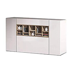 Buffet avec 3 portes et 1 tiroir coloris blanc brillant et chêne - L91 x P150 x H42 cm -PEGANE-