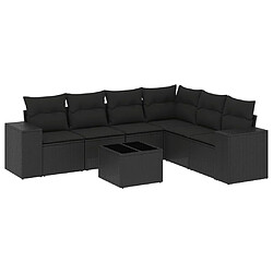 vidaXL Salon de jardin 7 pcs avec coussins noir résine tressée