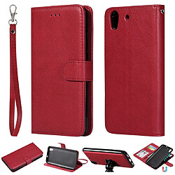 Wewoo Housse Coque Pour Huawei Y6 2019 Étui de protection à rabat horizontal de couleur unie avec support et fentes cartes et portefeuille et cadre photo et lanière rouge