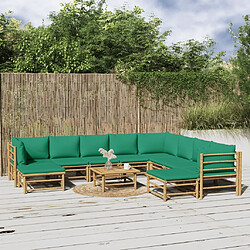 Maison Chic Salon de jardin 11pcs + coussins - Mobilier/Meubles de jardin - Table et chaises d'extérieur vert bambou -MN79593