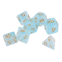 Avis 7pcs Gem Acrylique Dés Multi-faces Dés Polyédriques Du0026D TRPG Jeu Bleu Clair