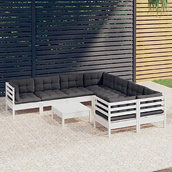 Maison Chic Salon de jardin 9 pcs + coussins - Mobilier/Meubles de jardin - Table et chaises d'extérieur blanc bois de pin -MN64978