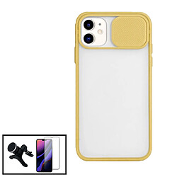 PHONECARE Kit Coque avec fenetre Anti-Choc mat + Film de Verre Trempé 5D à Couverture Complète + Support Magnétique de Voiture Renforcé pour iPhone 7 - Jaune