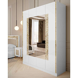 Dansmamaison Armoire 4 portes battantes Blanc brillant/Or - NAHESA