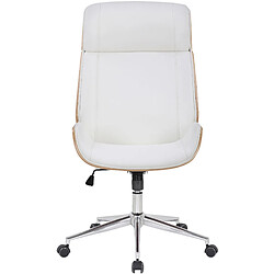 Decoshop26 Fauteuil de bureau dossier haut avec roulettes synthétique blanc et bois clair hauteur réglable BUR10459