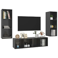 Avis Maison Chic Ensemble de meubles TV 3 pcs pour salon - Gris brillant Aggloméré -MN76031