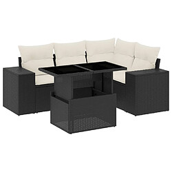 vidaXL Salon de jardin 5 pcs avec coussins noir résine tressée