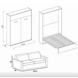 Inside 75 Armoire lit à ouverture assistée TRACCIA structure blanche canapé intégré accoudoirs larges tissu rouge couchage 160cm