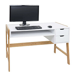 Mendler Bureau HWC-K12, table d'ordinateur, table de travail, tiroir, bambou 76x155x58cm ~ blanc