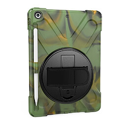 Coque en TPU Combo en forme de X avec dragonne et béquille pivotante à 360 degrés camouflage pour votre Apple iPad 9.7 pouces (2018)/(2017)