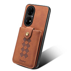 Coque en TPU + PU avec porte-carte détachable marron pour votre Huawei P50 Pro