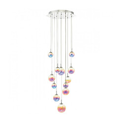 Luminaire Center Suspension Cesario Chrome poli,verre iridisé 12 ampoules 150cm