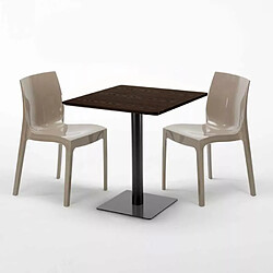 Avis Grand Soleil Table carrée 60x60 pied noir et plateau bois avec 2 chaises colorées Ice Kiss - Beige