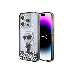 Karl Lagerfeld Coque pour Apple iPhone 15 Pro Max Glitter Ikonik Paillettes flottantes Argent