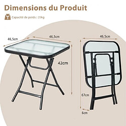 Helloshop26 Table de jardin bistro pliante 46,5 x 46,5 x 42 cm en verre et acier pour intérieur extérieur patio balcon charge 25 kg noir 20_0009416