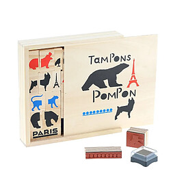 Ac-Deco Coffret Tampons Pompon - 19 x 19 x 4 cm - Beige