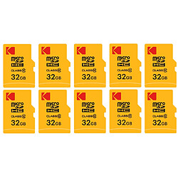 Pack de 10 KODAK Cartes Mémoire Micro SDHC 32 Go avec Adaptateur - Solution de Stockage Haute Vitesse - Noir