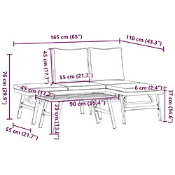 vidaXL Ensemble de bancs de jardin avec coussins 3 pcs noir pas cher