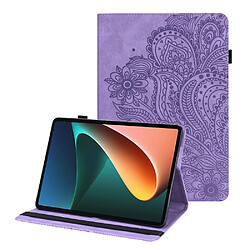 Etui en PU motif fleur avec support et porte-cartes violet pour votre Xiaomi Pad 5/Pad 5 Pro