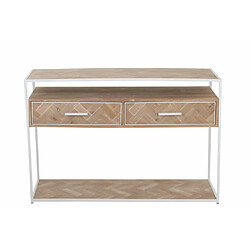 Inside 75 Console MOUNIE 2 tiroirs Motifs chevron naturel clair / Pieds métal blanc