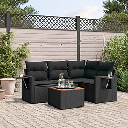 Maison Chic Salon de jardin 5 pcs avec coussins | Ensemble de Table et chaises | Mobilier d'Extérieur noir résine tressée -GKD90679