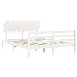 Maison Chic Lit adulte - Cadre Structure de lit avec tête de lit Contemporain blanc 160x200 cm bois massif -MN69351 pas cher