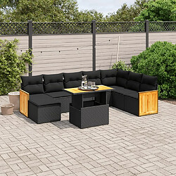 Maison Chic Ensemble Tables et chaises d'extérieur 9 pcs avec coussins,Salon de jardin noir résine tressée -GKD367954