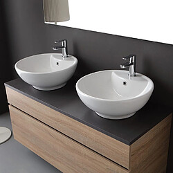 Kiamami Valentina MEUBLE DE SALLE DE BAIN AVEC PLAN EN BOIS ANTHRACITE ET LAVABO D'APPUI DOUBLE | SOLE