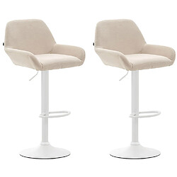 Decoshop26 Lot de 2 tabourets de bar repose-pieds en forme d'arc en métal blanc assise en tissu crème 10_0004044