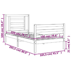 vidaXL Cadre de lit sans matelas blanc 100x200 cm bois massif pas cher