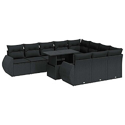 vidaXL Salon de jardin 11 pcs avec coussins noir résine tressée