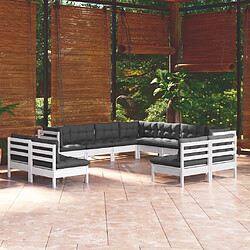 Maison Chic Salon de jardin 11 pcs avec coussins | Ensemble de Table et chaises | Mobilier d'Extérieur blanc bois de pin solide -GKD97472