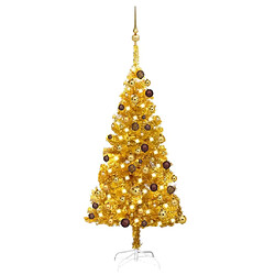 vidaXL Arbre de Noël artificiel pré-éclairé et boules doré 120 cm PET