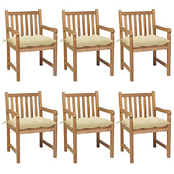 Maison Chic Lot de 6 Chaises de jardin,Fauteuil d'extérieur avec coussins blanc crème Teck solide -MN59889