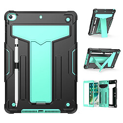 Coque en TPU + silicone avec béquille en forme de T, anti-chute, antichoc noir/aqua pour votre Apple iPad 10.2 (2021)