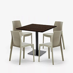 Avis Grand Soleil Ensemble 1 Table Horeca 90x90cm et 4 Chaises Empilables Restaurant Bar Cuisine Jasper - Beige